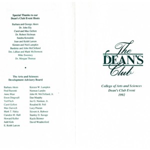 The Dean's Club, College of Arts and Sciences, Dean's Club Event, 1992