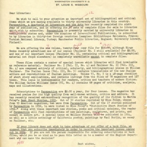 Typed draft of a letter to various librarians advertising <em>Perpective</em> by Jarvis Thurston