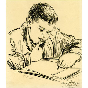 Teenage Boy Writing In Notebook At Table