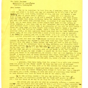 Typed letter, signed from Elizabeth Bishop to David Wagoner, November 18, 1965