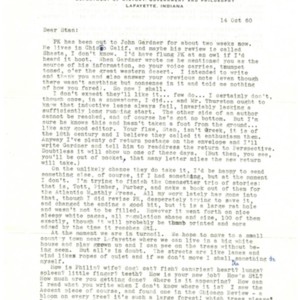 Typed letter, signed from William H. Gass to Stanley Elkin, October 14, 1960