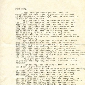 Letter from F. Cowles Strickland establishing Mary's stage name, "Mary Wickes."
