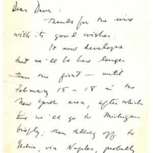 Autograph letter, signed from Theodore Roethke to David Wagoner, January 13, 1953