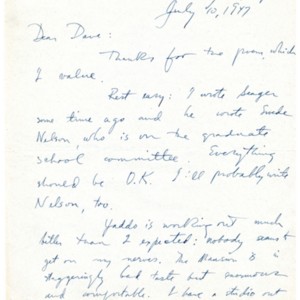 Autograph letter, signed from Theodore Roethke to David Wagoner, July 10, 1947