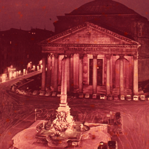 Pantheon. Nihgt view shows porch w. recesses for statues, <br />
