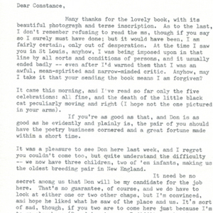 Typed letter, signed from Howard Nemerov to Constance Urdang, December 27, 1965