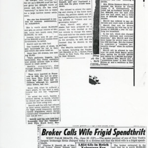 Newspaper clippings related to Charles Merrill's and Hellen Ingram Merrill's divorce<br />
