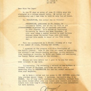 Typed letter, signed from Charles Guenther to Mona Van Duyn, October 19, 1954