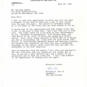 Typed letter, signed from William Hunter Low, Jr. to William Gaddis, June 28, 1966
