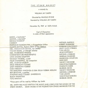 Advertisment for a performance of <em>The Straw Market </em>by William Jay Smith at the 92nd Street Poetry Center, November 10, 1969