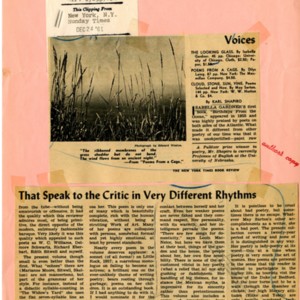 "That Speak to the Critic in Very Different Rhythms" from the New York Sunday Times, December 24, 1961