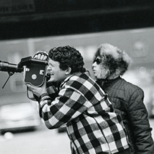 Steve Carver, looking through camera, with Jann Carver during production of "More Than One Thing"