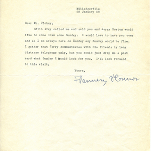 Typescript letter with autograph: Flannery O&#039;Connor to James Dickey, 1958: January 28.