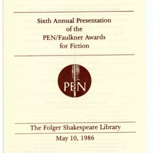 The 1986 PEN/Faulkner Award for Fiction 