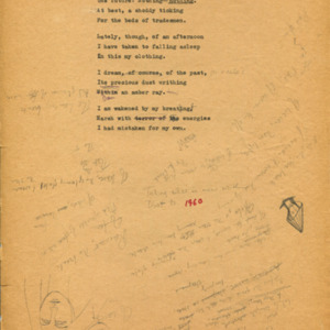 11) “FOR PROUST, II.” “1960” in red ink. Typed on draft paper with four pencil sketches.