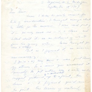 Autograph letter, signed from Theodore Roethke to David Wagoner, September 18, 1949