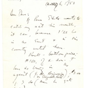 Autograph letter, signed from Theodore Roethke to David Wagoner, January 6, 1953
