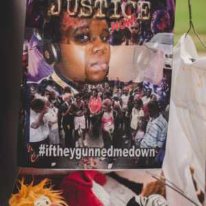 Michael Brown memorial at the site of the shooting. Canfield Drive.<br />
